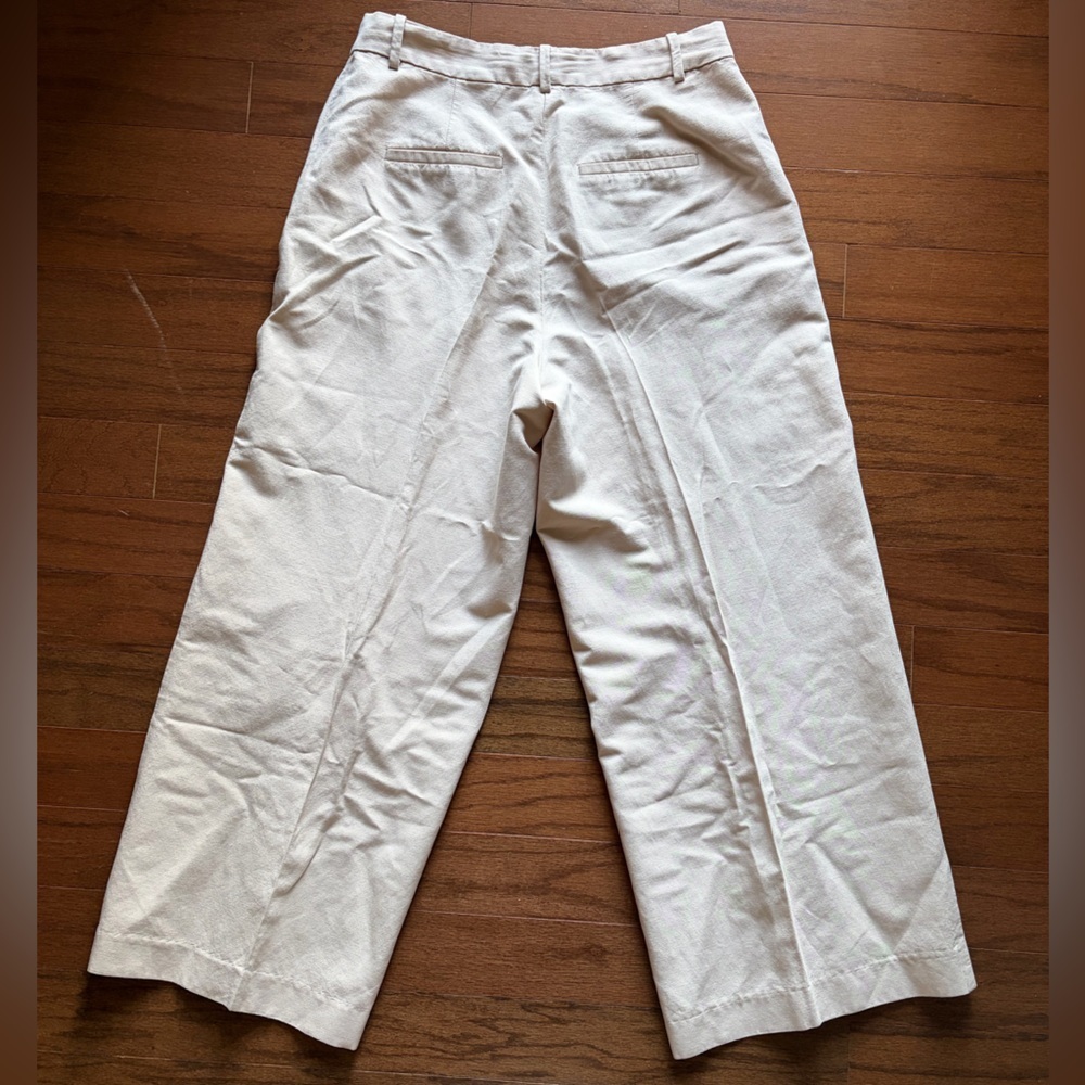 H&M Light Beige/Khaki Wide-Leg Linen Pants Size 8 - Picture 4 of 5